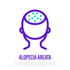 Areata alopecia thin line icon. Hair loss. Bald place on scalp. Vector illustration.