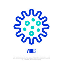 Virus thin line icon. Microscopic organism, bacteria, parasite or allergen. Vector illustration.