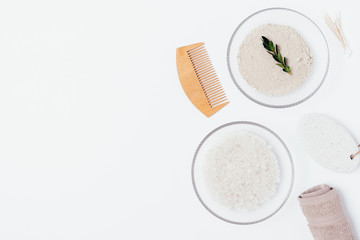Top view of bowl with cosmetic clay powder