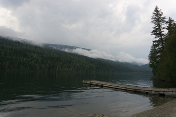 Landing Stage with Beautiful Forest and Cloudy Sky