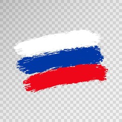 Vector Russian Federation flag isolated on transparent background. Hand drawn brush strokes Flag of Russia. Modern national concept. Icon, label, template, design element.