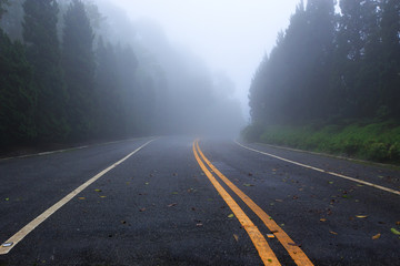 Country road with foggy at Thailand