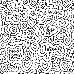 Seamless pattern for print design with sketch hearts. Abstract geometric background. Cute fabric texture for modern graphic design. Vector