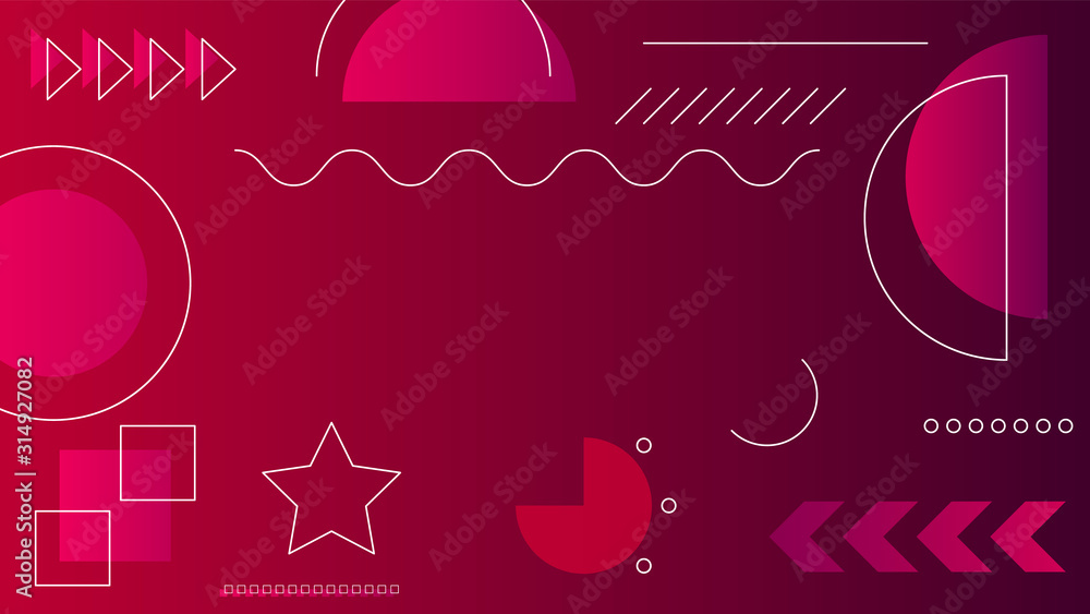 Poster abstract shapes and circles in red gradient background with burgundy lines. use for modern design, c