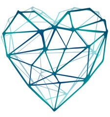 Polygonal colorful heart isolated on a white background. Vector illustration of geometric heart. Template for greeting card, postcard, print.