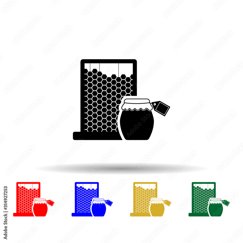 Poster comb and honey jar multi color style icon. simple glyph, flat vector of beekeeping icons for ui and 