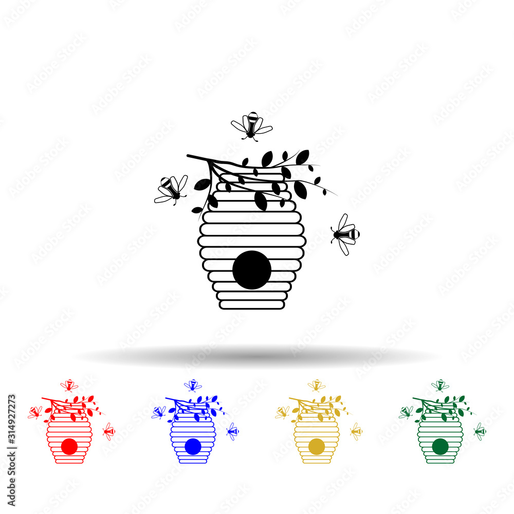 Poster beehive multi color style icon. simple glyph, flat vector of beekeeping icons for ui and ux, website