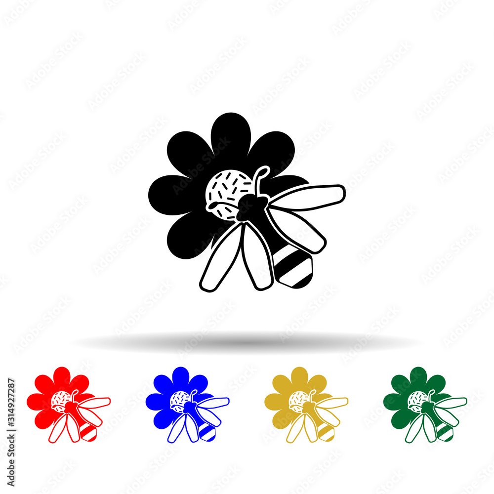 Poster bee and flower multi color style icon. simple glyph, flat vector of beekeeping icons for ui and ux, 