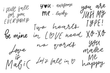 Naklejka premium Lettering photography overlay set. Motivational quote. Calligraphy photo graphic design element. Hand written sign. Love story wedding family album decoration