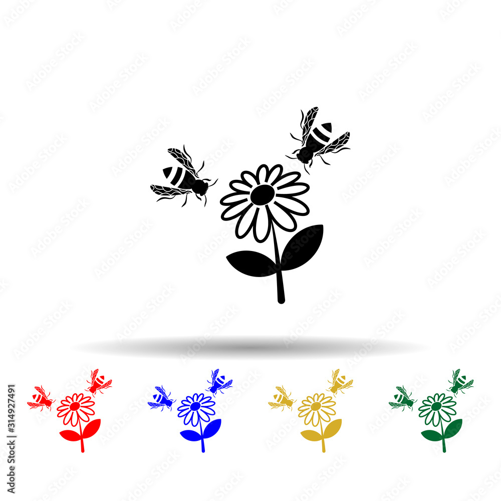 Poster bee and flower multi color style icon. simple glyph, flat vector of beekeeping icons for ui and ux, 