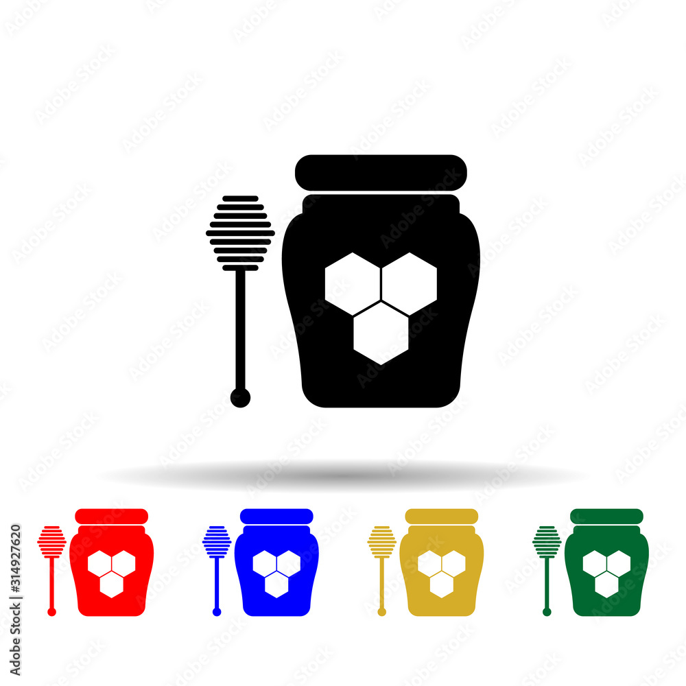 Poster organic honey in jar multi color style icon. simple glyph, flat vector of beekeeping icons for ui an