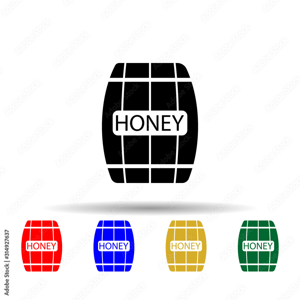 Poster barrel with honey multi color style icon. simple glyph, flat vector of beekeeping icons for ui and u