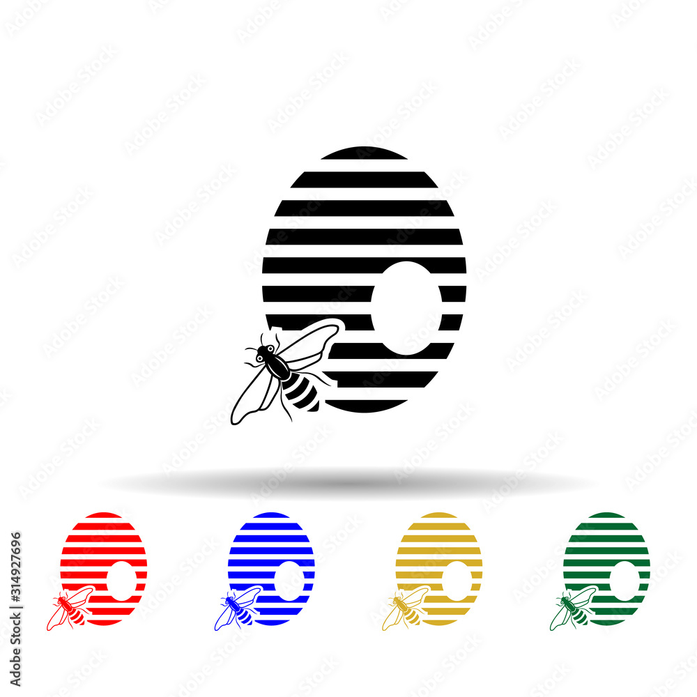 Poster beehive multi color style icon. simple glyph, flat vector of beekeeping icons for ui and ux, website