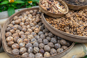 Organic healthy dryed nuts at balinese village.