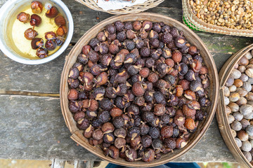 Organic healthy dryed nuts at balinese village.