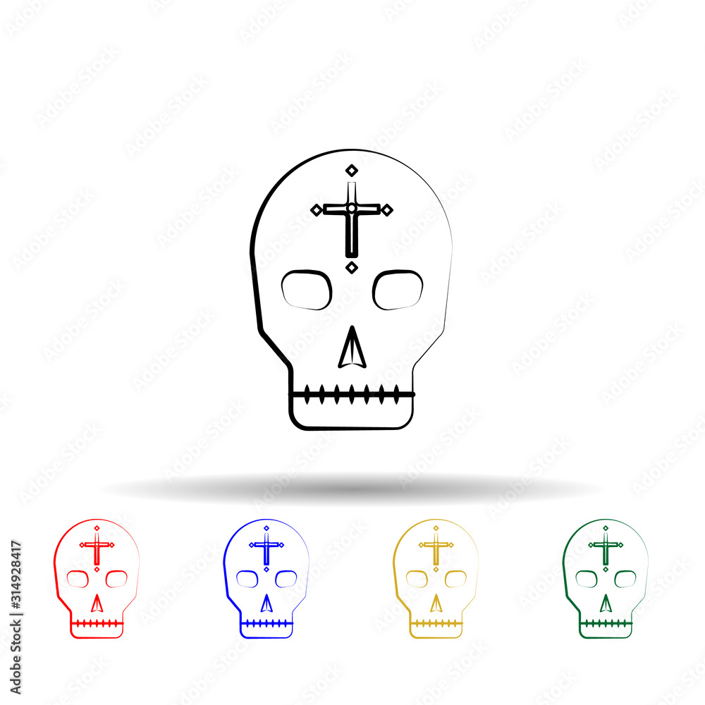 Poster mexican skull multi color style icon. simple thin line, outline vector of dia de muertos icons for u