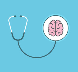 Mental health icon. Stethoscope with Brain. Vector illustration. 