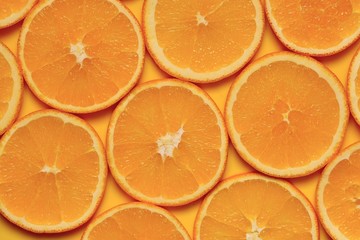 Ripe and juicy orange slices. Closeup 