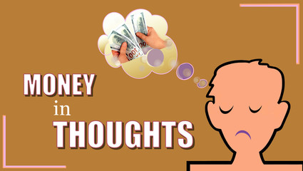 Sad stylized man mentally counts money. Not enough money. Illustration on a brown background..