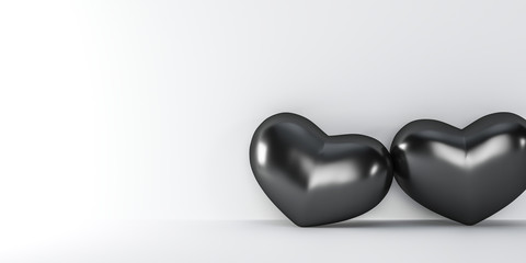 World heart day - couple black hearts as symbol of love -  billboard banner template mockup with place for text and logo