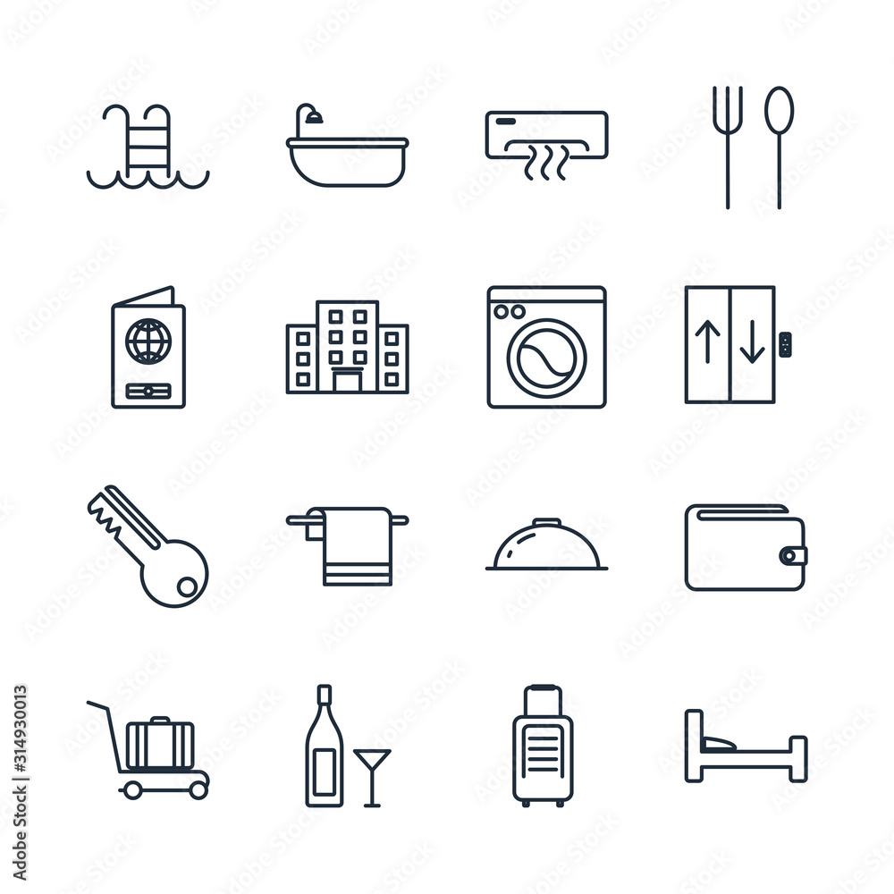 Poster set hotel element icon template color editable. hotel pack symbol vector sign isolated on white back