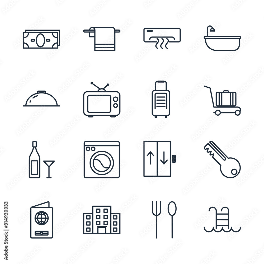 Poster set hotel element icon template color editable. hotel pack symbol vector sign isolated on white back