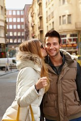 Fototapeta premium Happy couple kissing outdoors