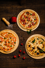 Delicious Italian pizza lies on the table.