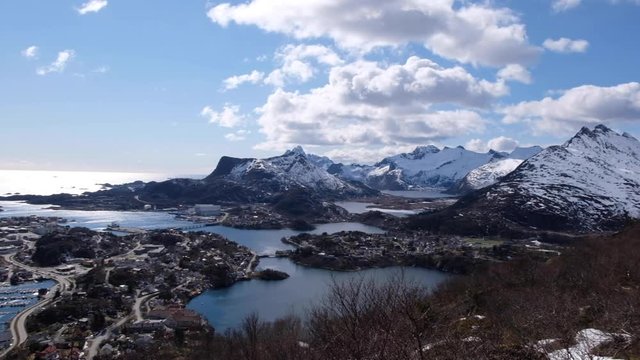 Svolv&aelig;rgeita Mountain Top View. There you can see all the surrounding snowed mountains.