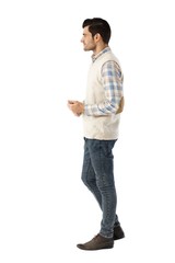 Side view of casual young man