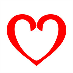 Fototapeta premium White heart icon outlined in red. Drawn love icon isolated on white background. Hand drawn for love logo, romance icon, passion symbol and Valentine's day. High detailed quality.