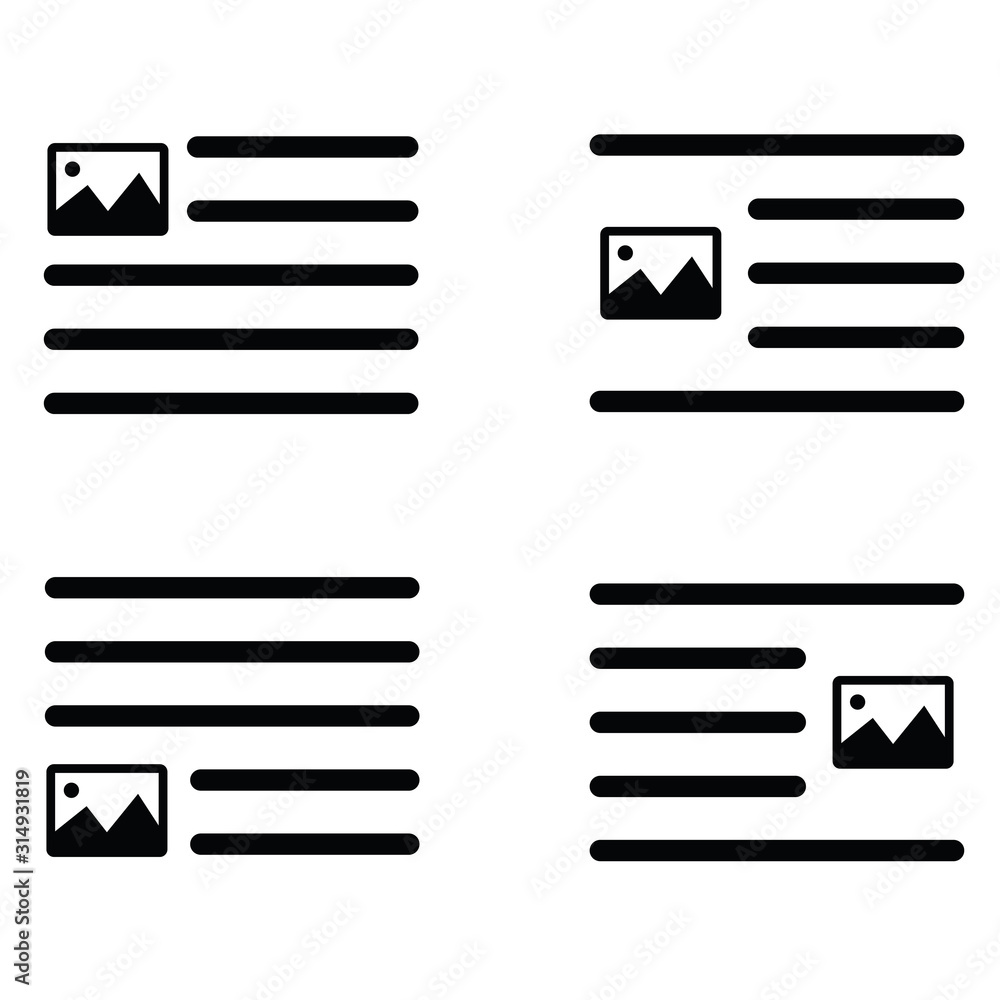 Poster text positions icon. text edit icon set. alignment-page, text formatting sign vector