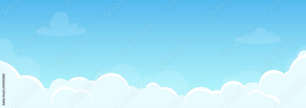 Wall mural background with sky and beautiful clouds. illustration for flyer, banner in horizontal orientation. 