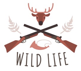 Vector hunting season illustration of head of deer with horn and