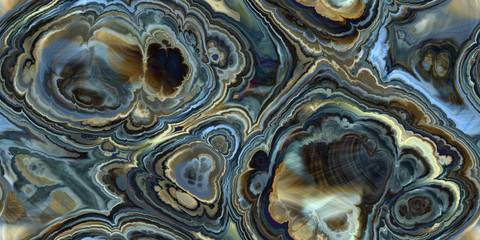 seamless tile blue brown cream gemstone slices, fluid acrylic paint pour effect, aqueous surface design, repeatable pattern