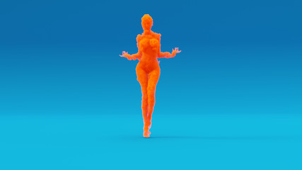 Orange Woman Sexy Smoke Figure Spirit Demon Blue Background 3d illustration 3d render