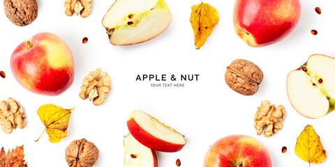 Apple fruit and walnuts creative frame