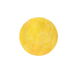 Hand drawn watercolor blank circle in bright sunny yellow color isolated on white background. Design element template for text
