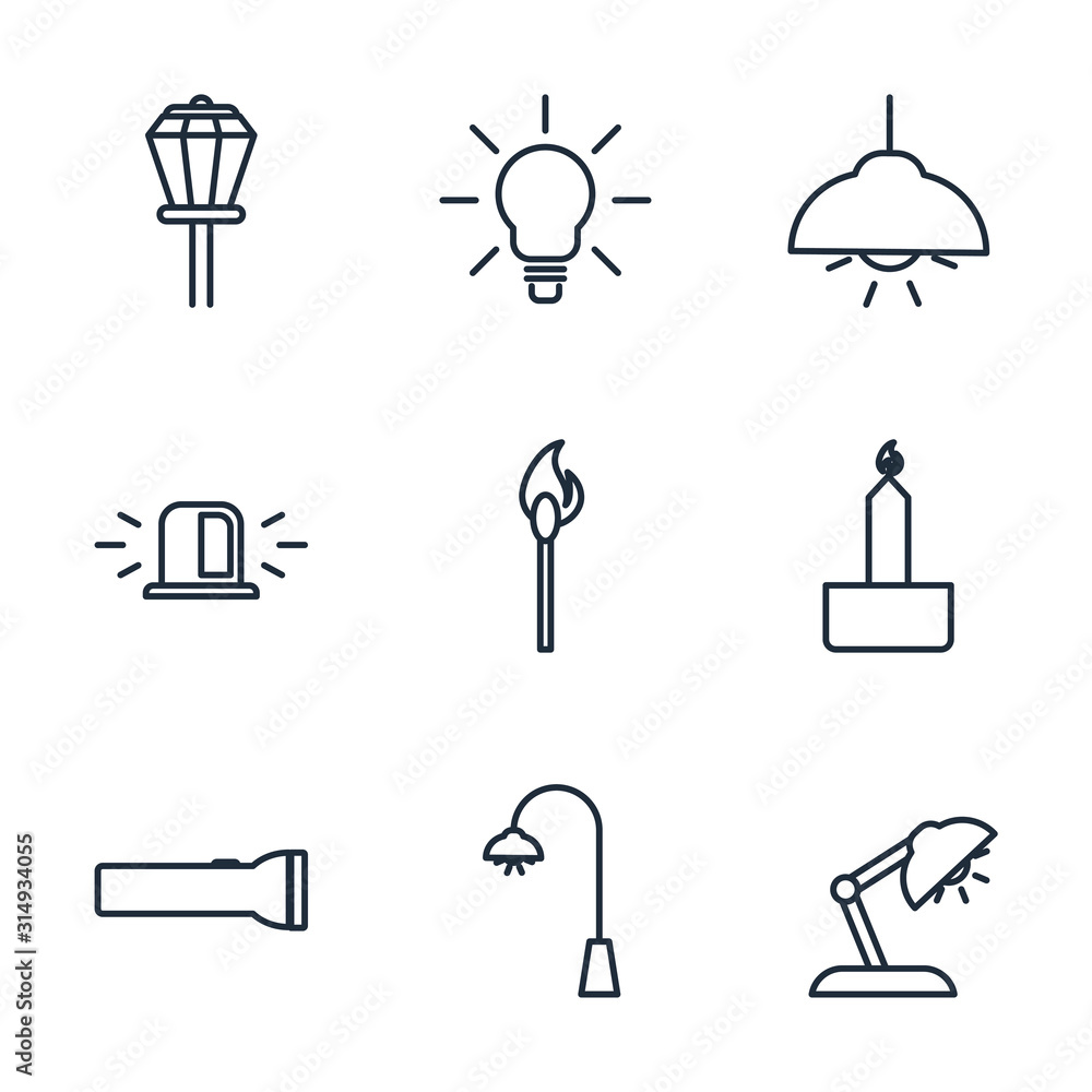 Aufkleber set lights, bulb icon template color editable. lamp pack symbol vector sign isolated on white backgr