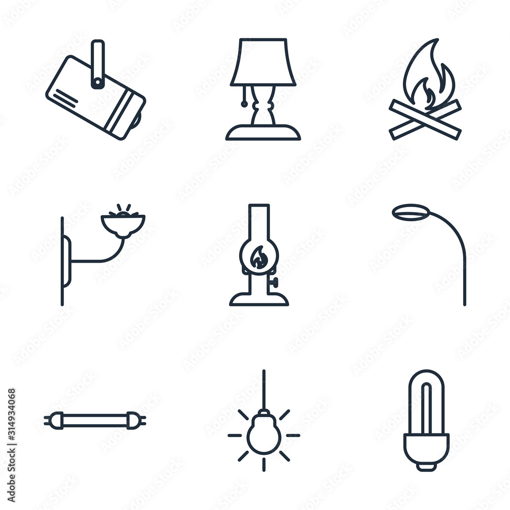 Aufkleber set lights, bulb icon template color editable. lamp pack symbol vector sign isolated on white backgr