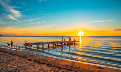 Sunset of West End beach on Roatan Island. Honduras
