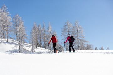 Ski touring in the Austrian Alps. Winter sport concept