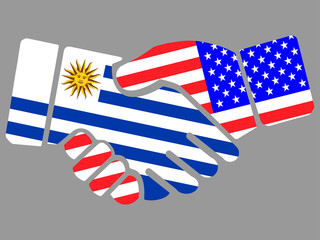 Uruguay and USA flags Handshake vector