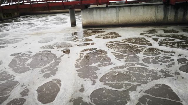 Water recycling on sewage treatment station. Microfiltration, plant. Water purifying at waste water treatment plant. Water recycling on sewage treatment station.