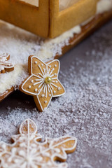 Copy space with gingerbread star at gray