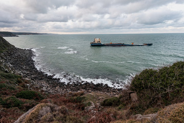 long exposure shot landscape with sunken ship