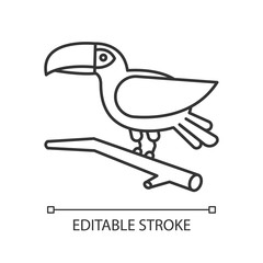 Toucan pixel perfect linear icon. Exotic bird. Brazilian fauna. Wildlife. Tropical birdie. Ornithology. South America wild animal. Thin line customizable illustration. Editable stroke