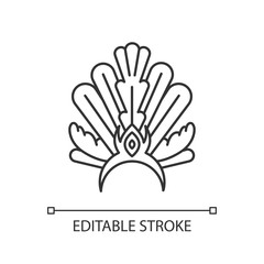 Brazilian carnival headwear pixel perfect linear icon. Crown with plumage. Ethnic wear. Thin line customizable illustration. Contour symbol. Vector isolated outline drawing. Editable stroke
