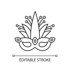 Masquerade mask pixel perfect linear icon. Traditional headwear with plant leaves. Ethnic festival. Thin line customizable illustration. Contour symbol. Vector isolated drawing. Editable stroke