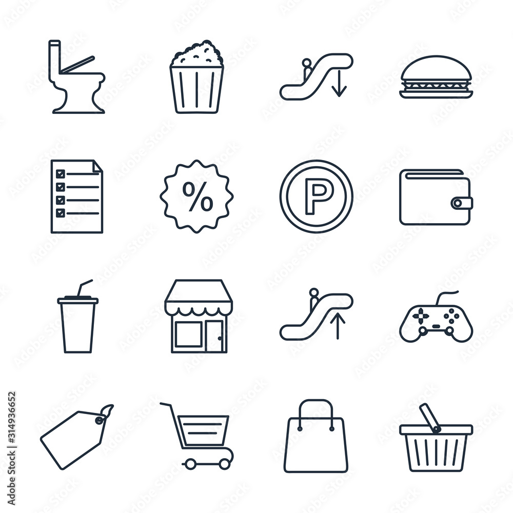 Poster set shopping malls icon template color editable. retail pack symbol vector sign isolated on white ba